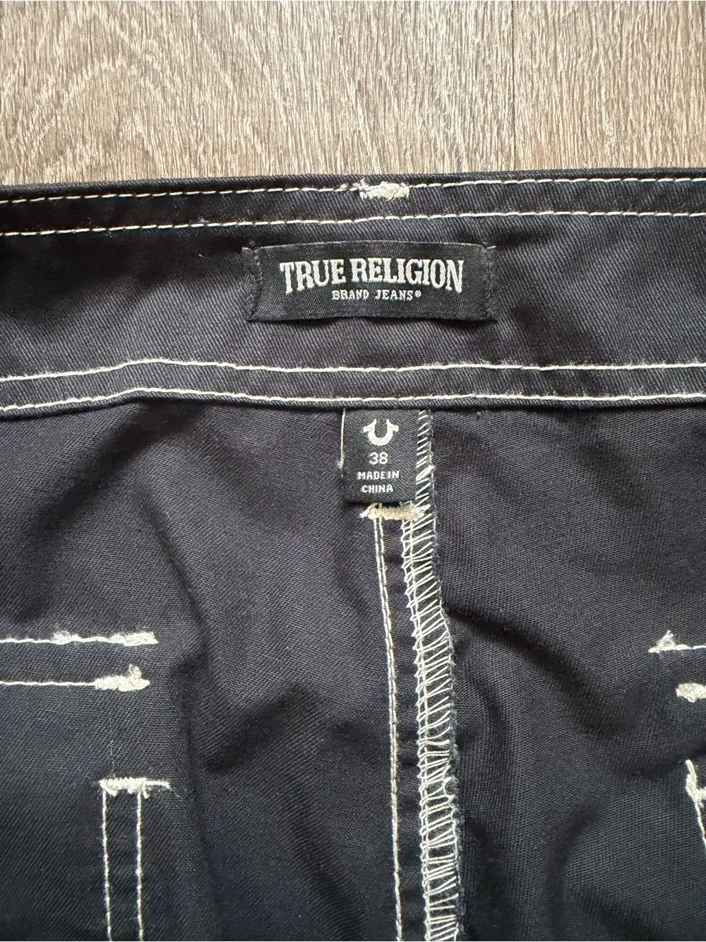 True Religion Black Cargo Pants with Contrast Stitching